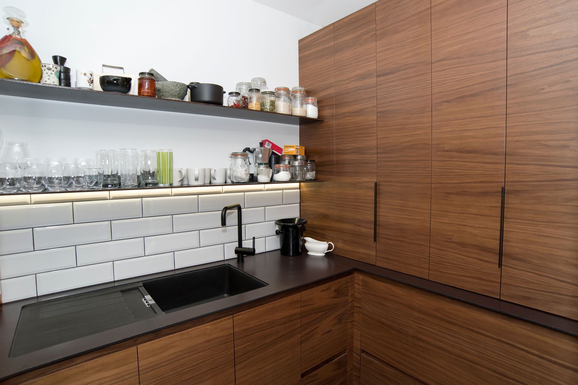 Bestwood Natural Veneer, American Walnut, Crown Cut. Design &amp; Joinery by Bays Joinery, Nelson.