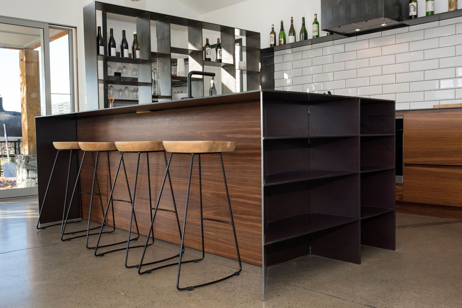 Bestwood Natural Veneer, American Walnut, Crown Cut. Design &amp; Joinery by Bays Joinery, Nelson.