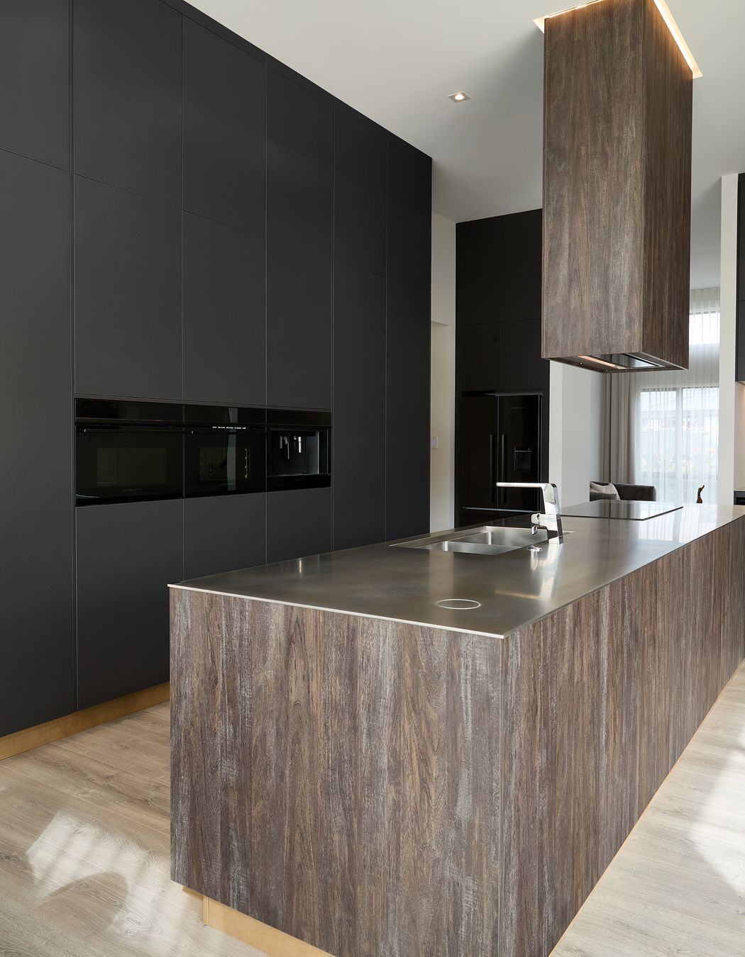 Bestwood Melamine Blackened Teak, Carbon and Alchemy. Design by Isla Ross, Interior Fittings Ltd