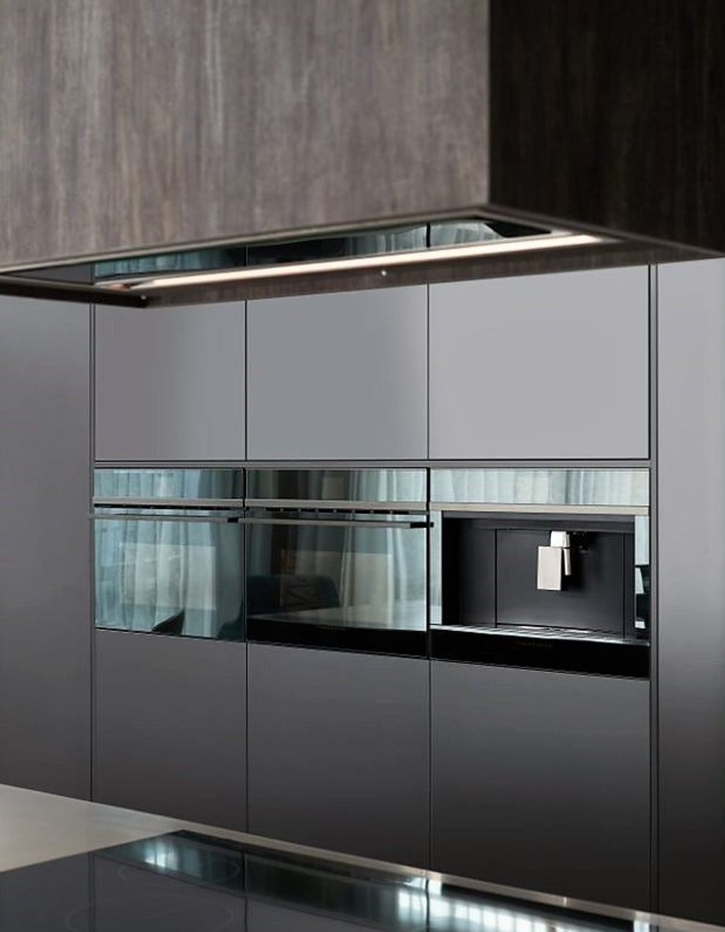 Bestwood Melamine Blackened Teak, Carbon and Alchemy. Design by Isla Ross, Interior Fittings Ltd