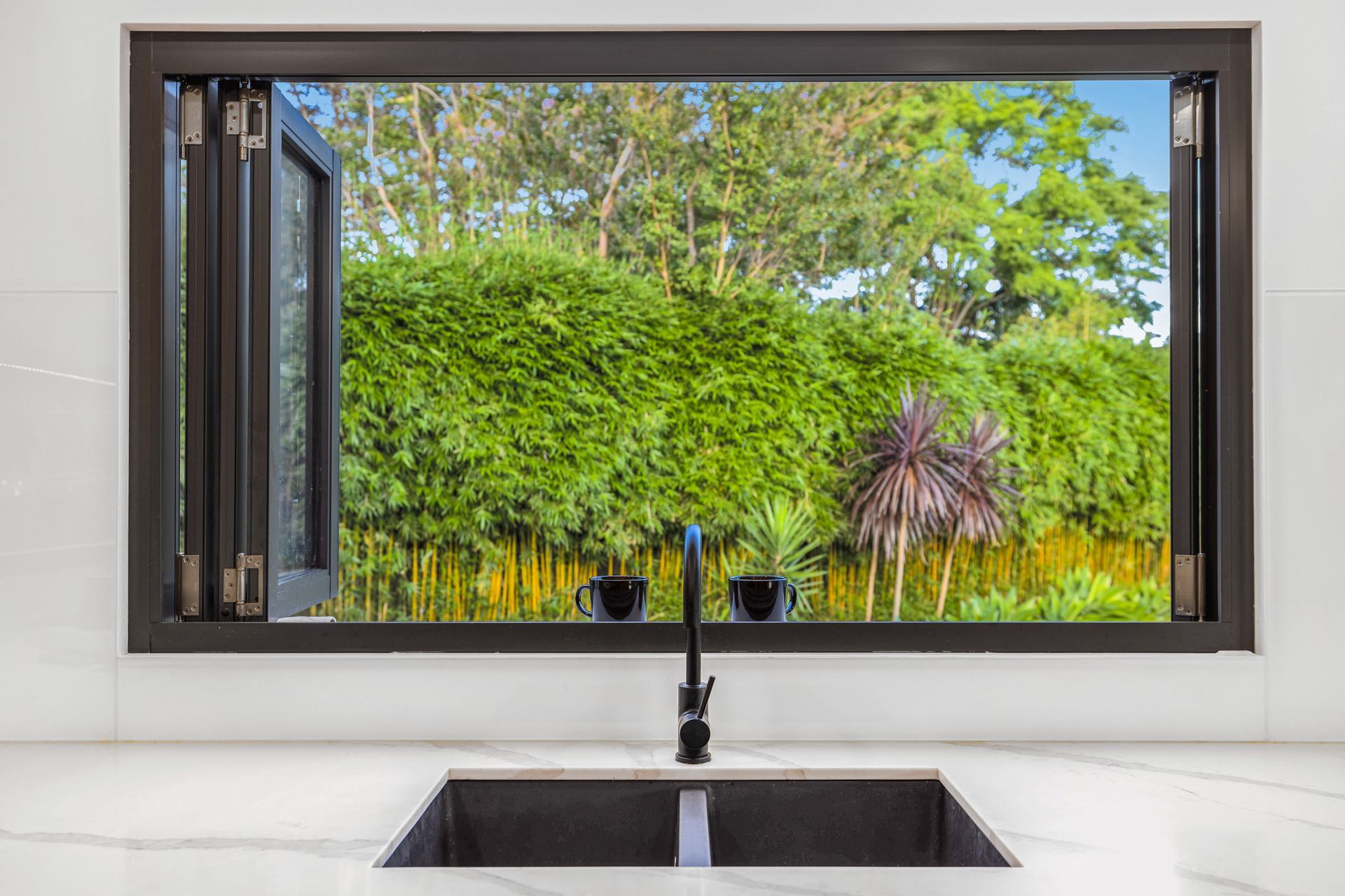 Kitchen: Platinum Quartz Carbon Black 790 Double bowl sink and Platinum Gooseneck tapware.