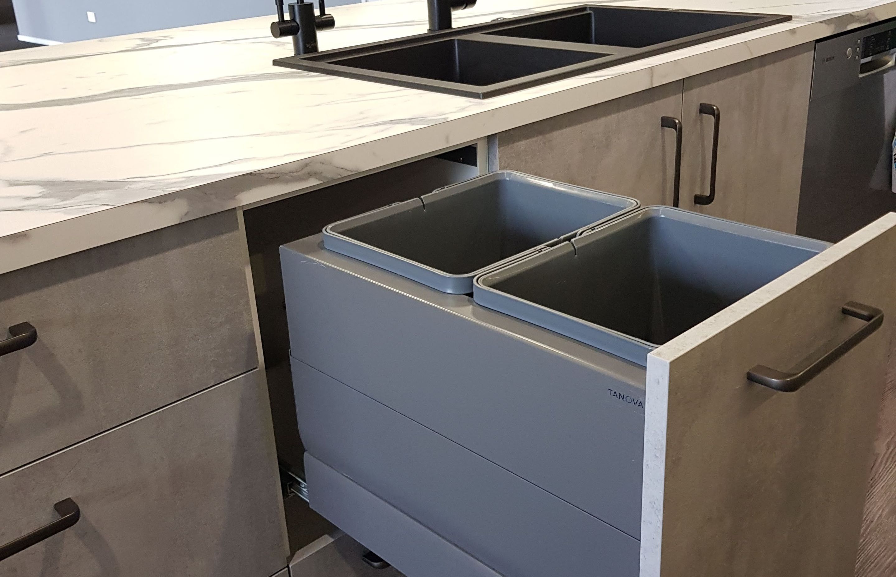 Tanova Designer Series Soft Close Kitchen Bin - Many Models Available for Cabinets from 300mm to 800mm Wide and in Grey and White Colour Options