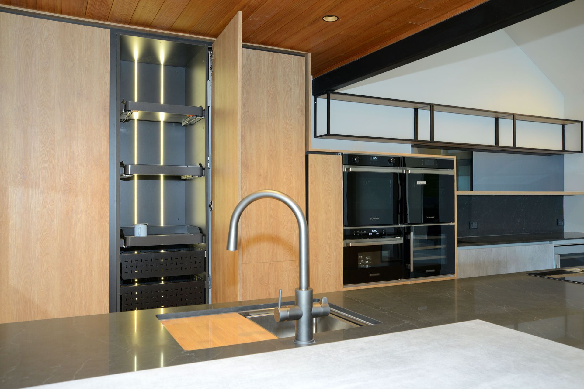 Three Vauth Sagel SUB Baskets in Planero Style Installed with Tanova Ventilated Drawers for Brilliant Kitchen Storage