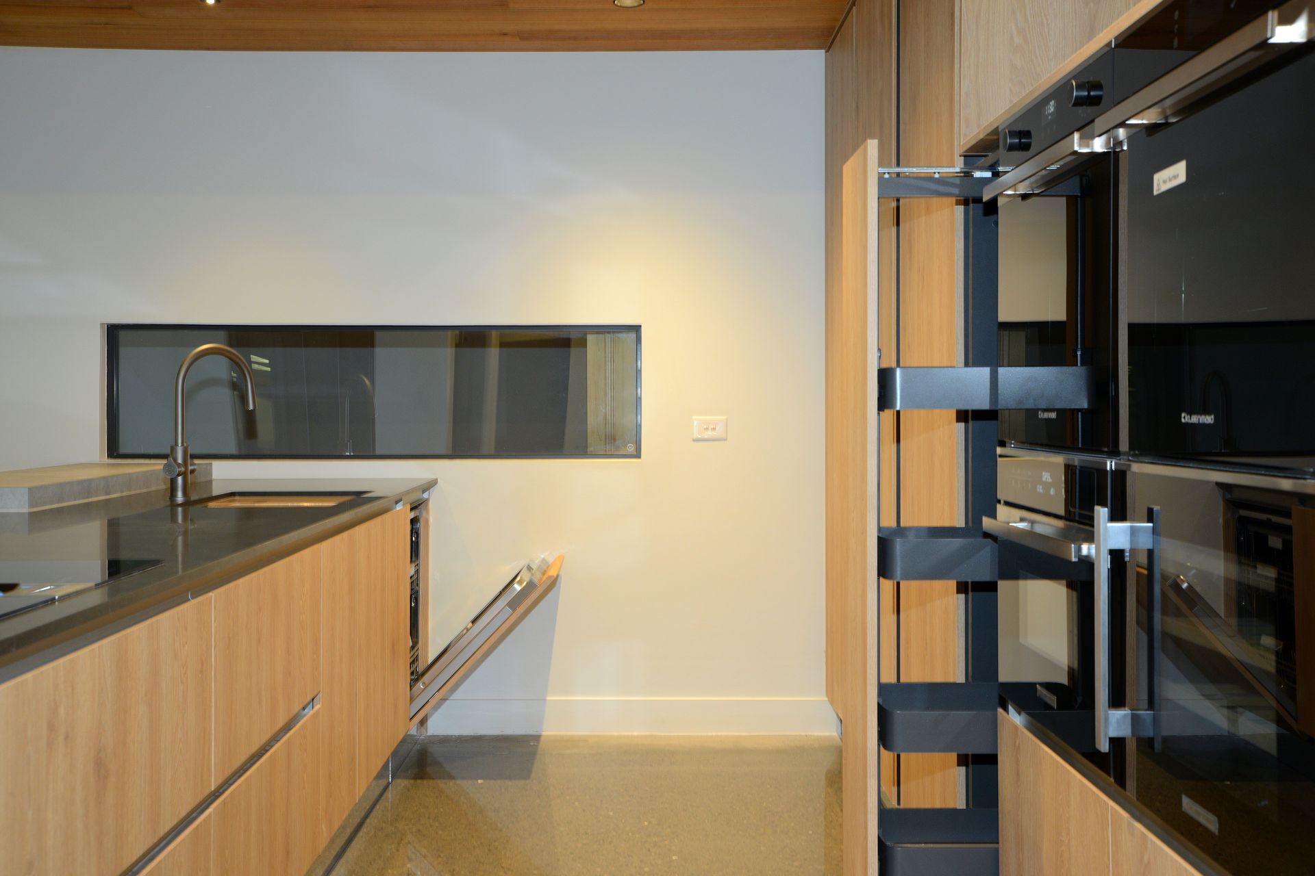 Vauth Sagel VS TAL Larder Pull Out Pantry - Available for Cabinets 300mm, 400mm, 450mm or 500mm Wide. Seen Here Planero Style. Also Available with Solid Bade Shelves with Chromed Rails.