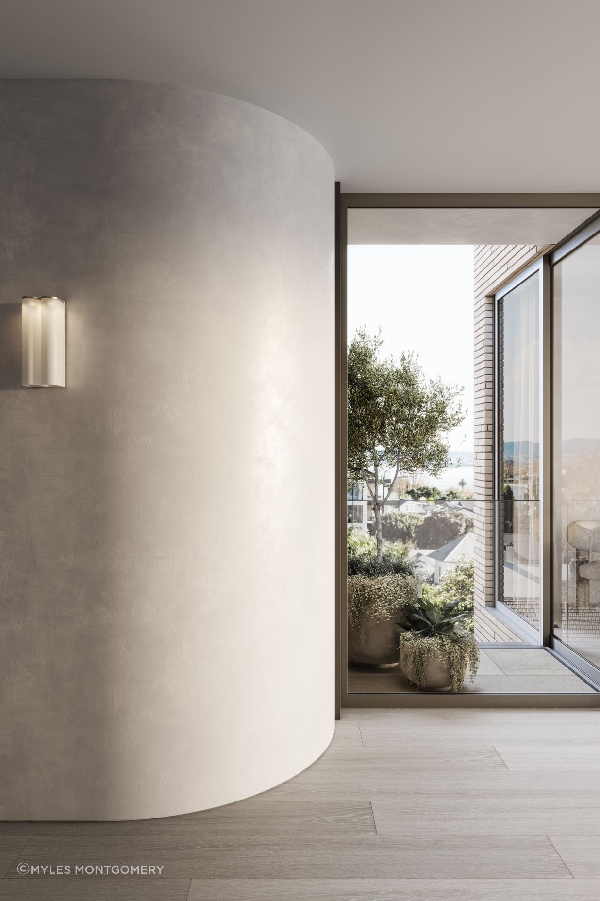 Soft curves grace the walls. Wintergardens, positioned at the center of each floor, demarcate spaces and amplify light.