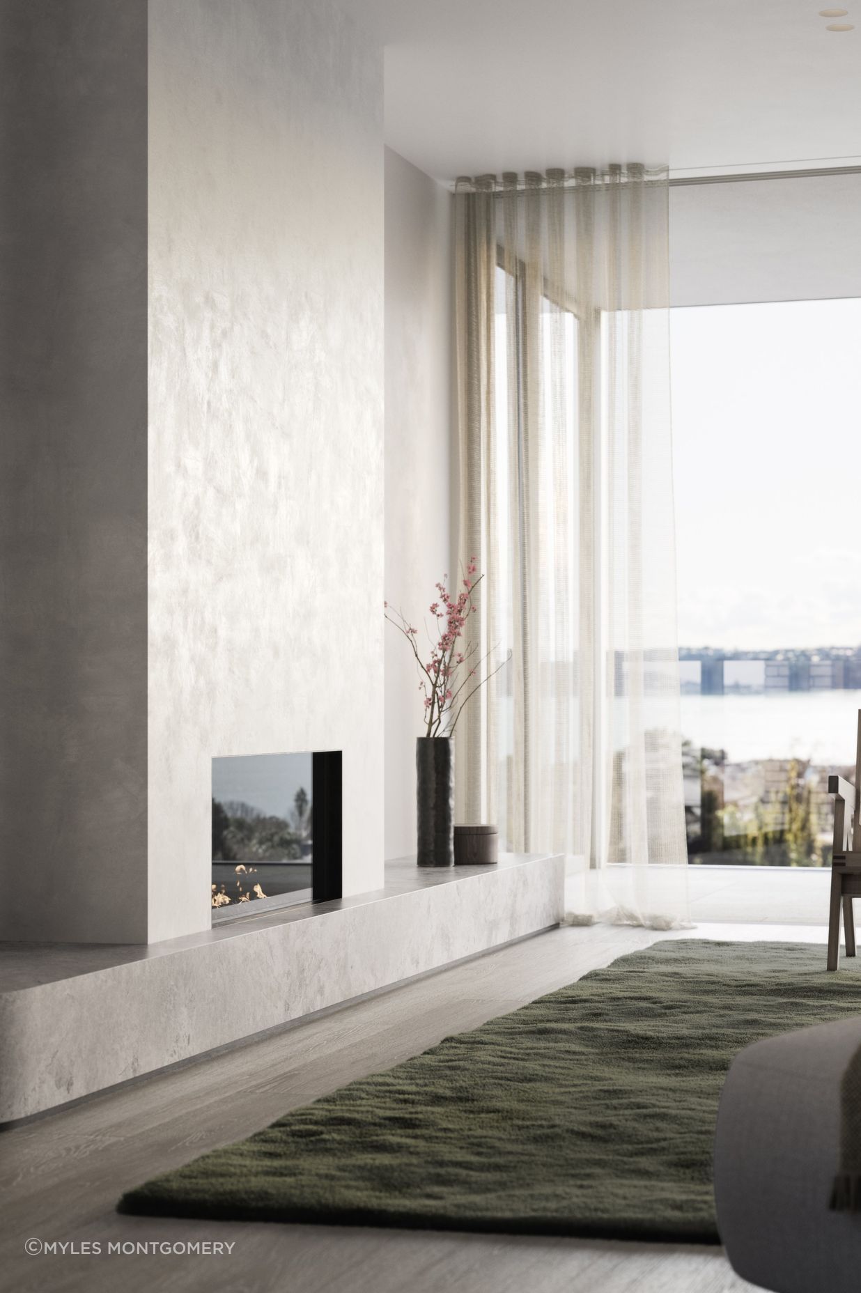 Fireplaces feature in each apartment as a centrepiece of the living spaces.