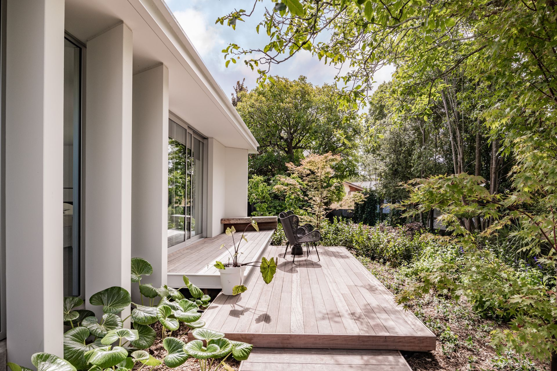 A deck at the back of the home provides another outdoor space to enjoy the surrounding environment.