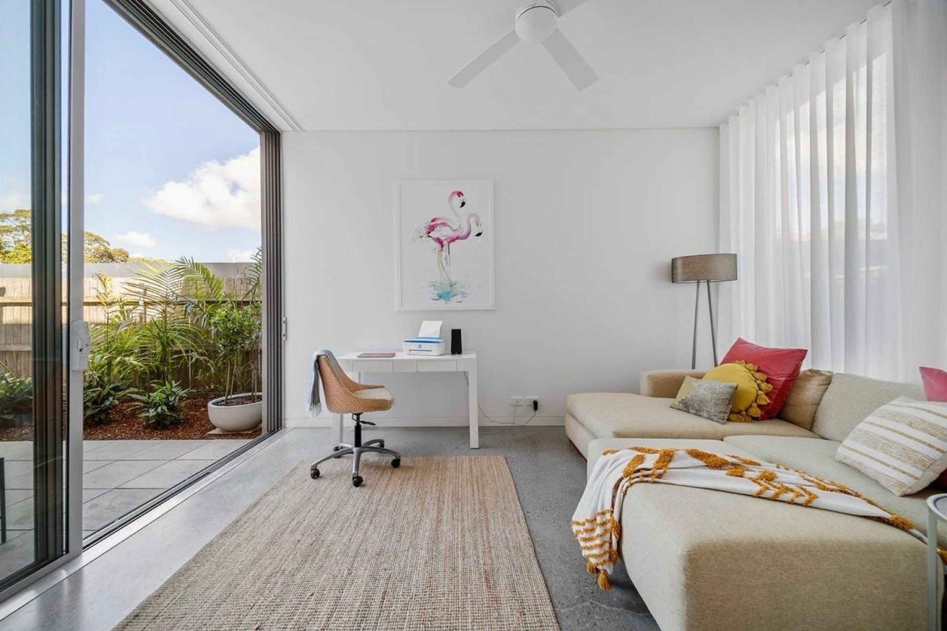 Home office to the front of the house keeps the main living areas private, and takes advantage of light from the courtyard and front garden