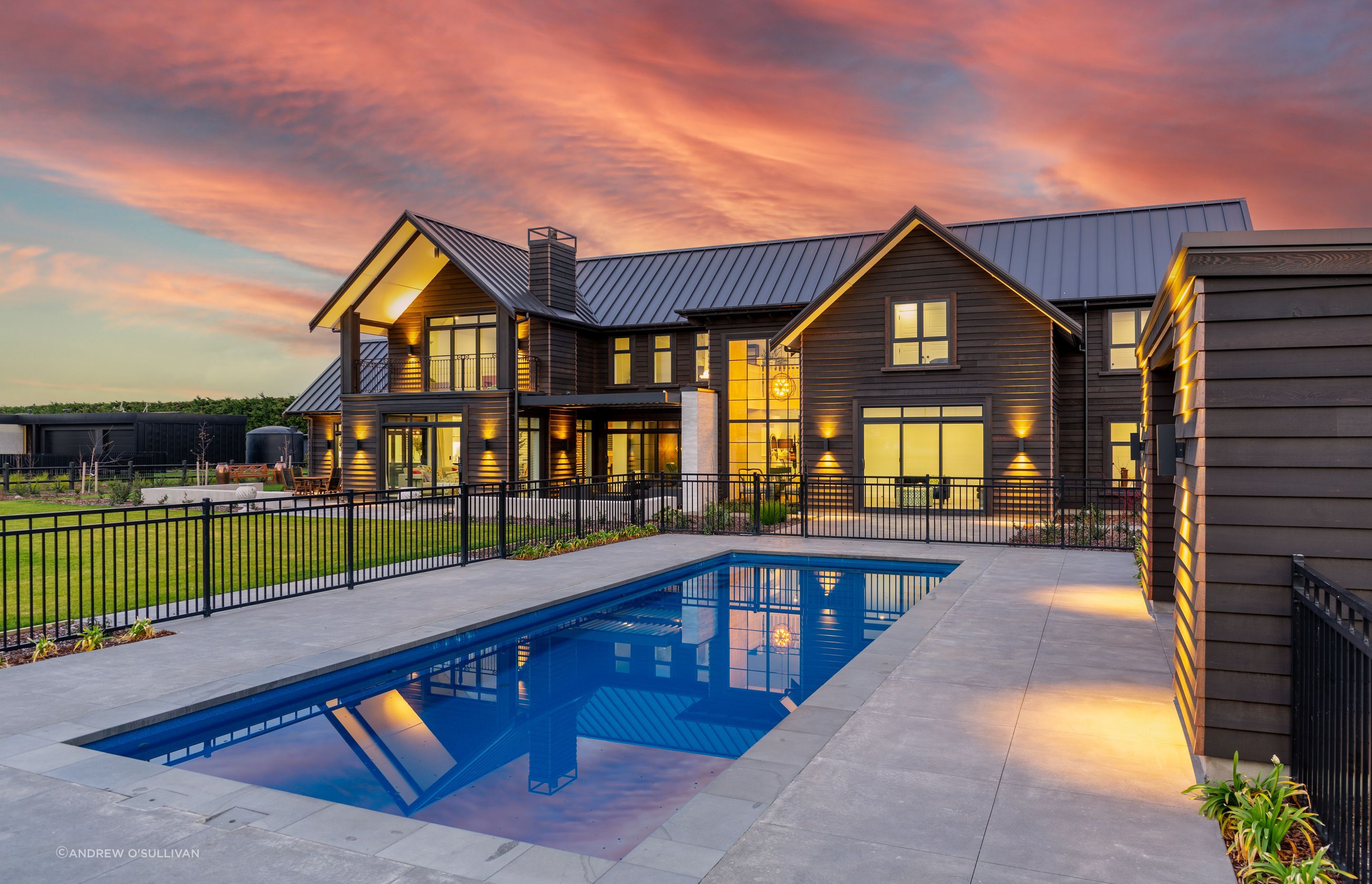 This 450sqm Prebbleton home has an insulated slab foundation, with a timber structure, cedar weatherboard cladding and a steel roof in a tray profile.