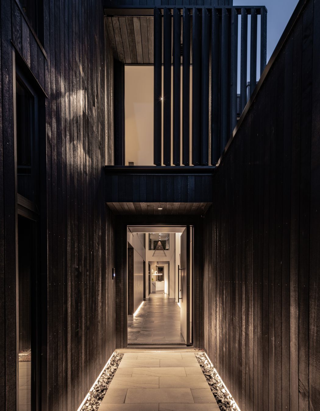 Slate tiles continue from the exterior to the interior.