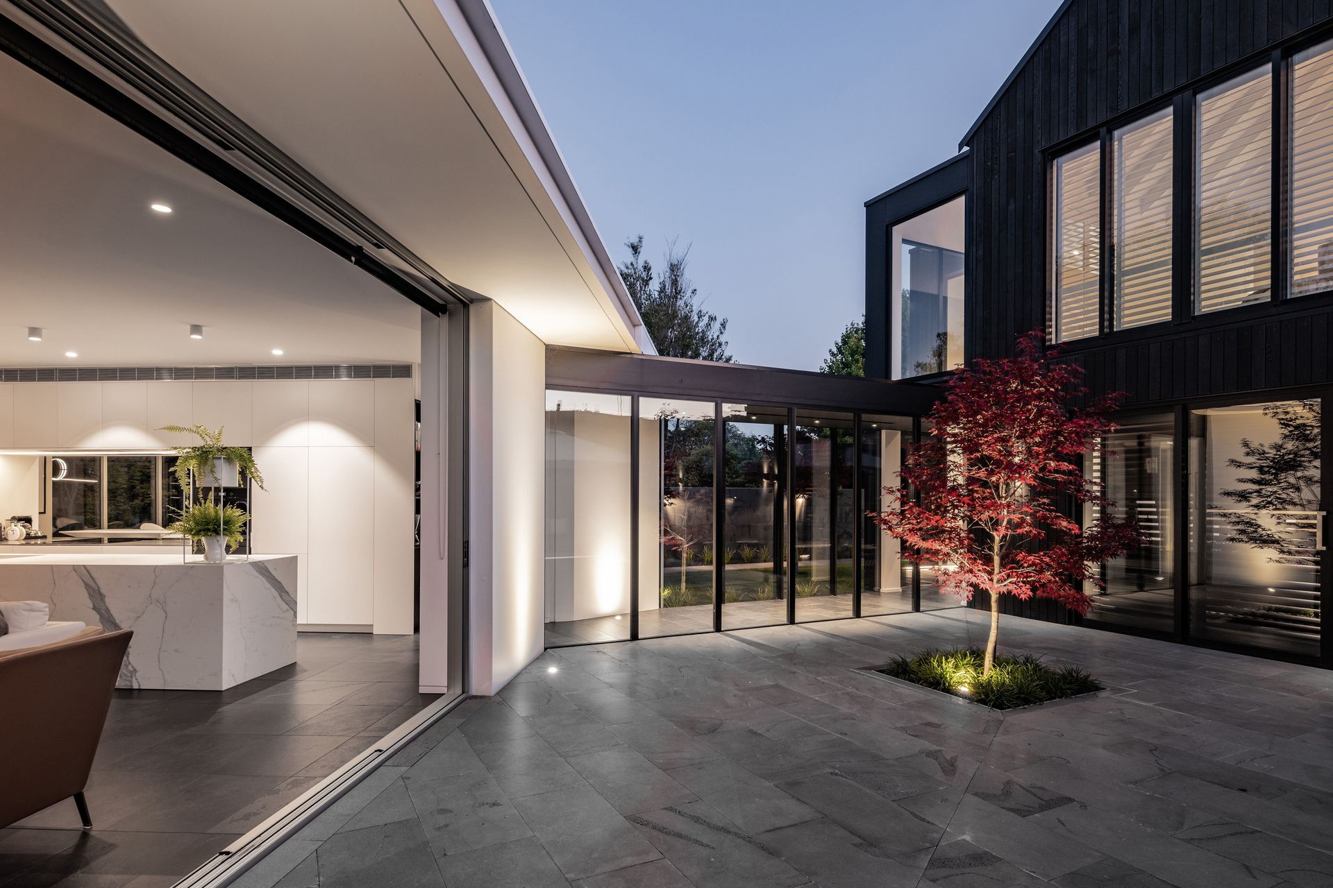 A courtyard connects the two pavilions.