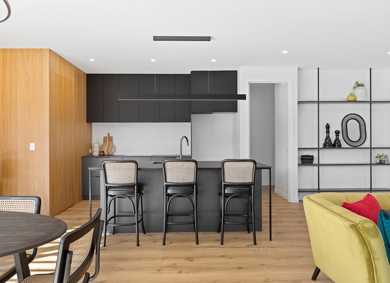 Black steel Kitchen Island with Dekton + Oak