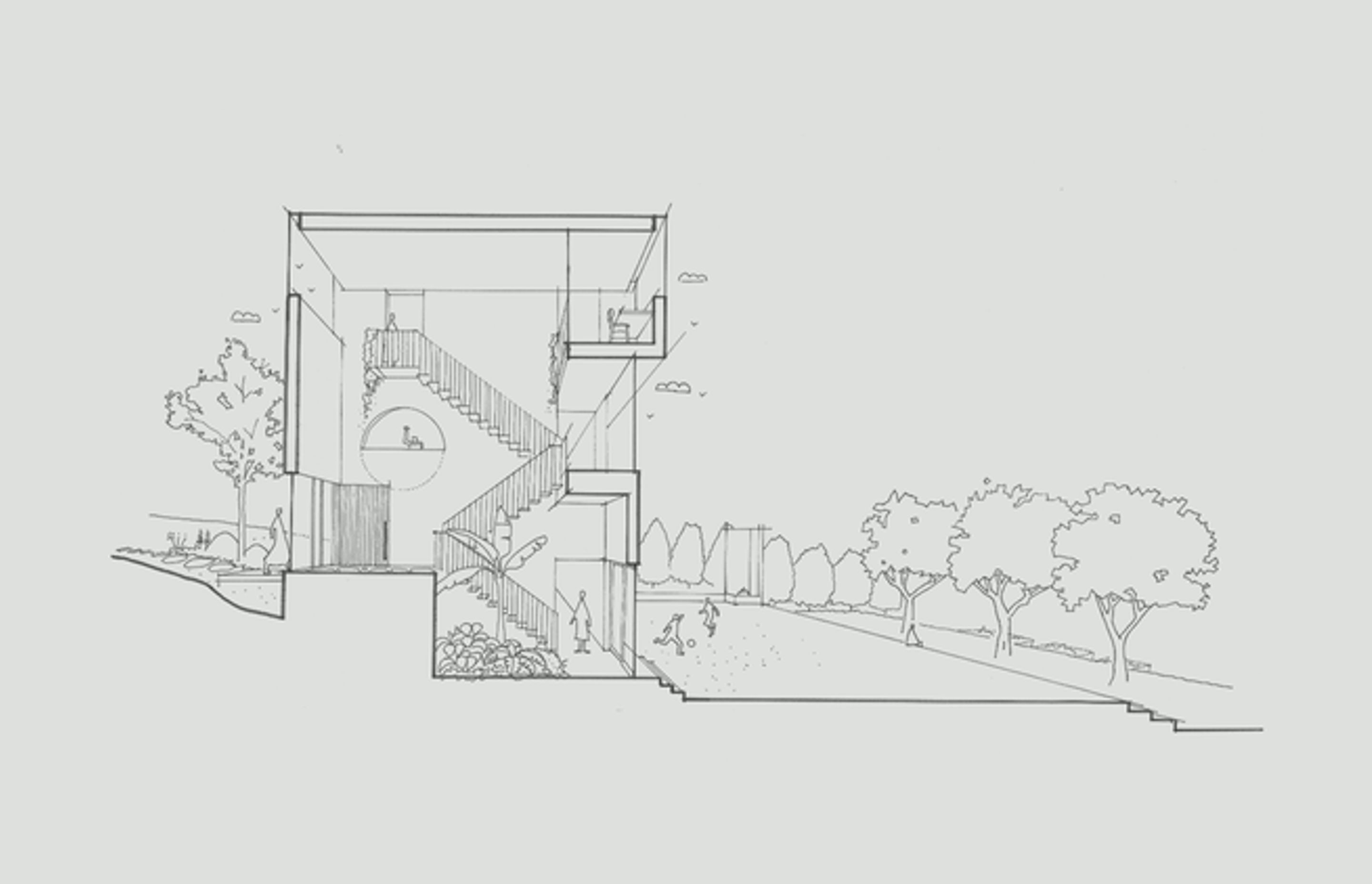 An early concept sketch exploring the open air atrium