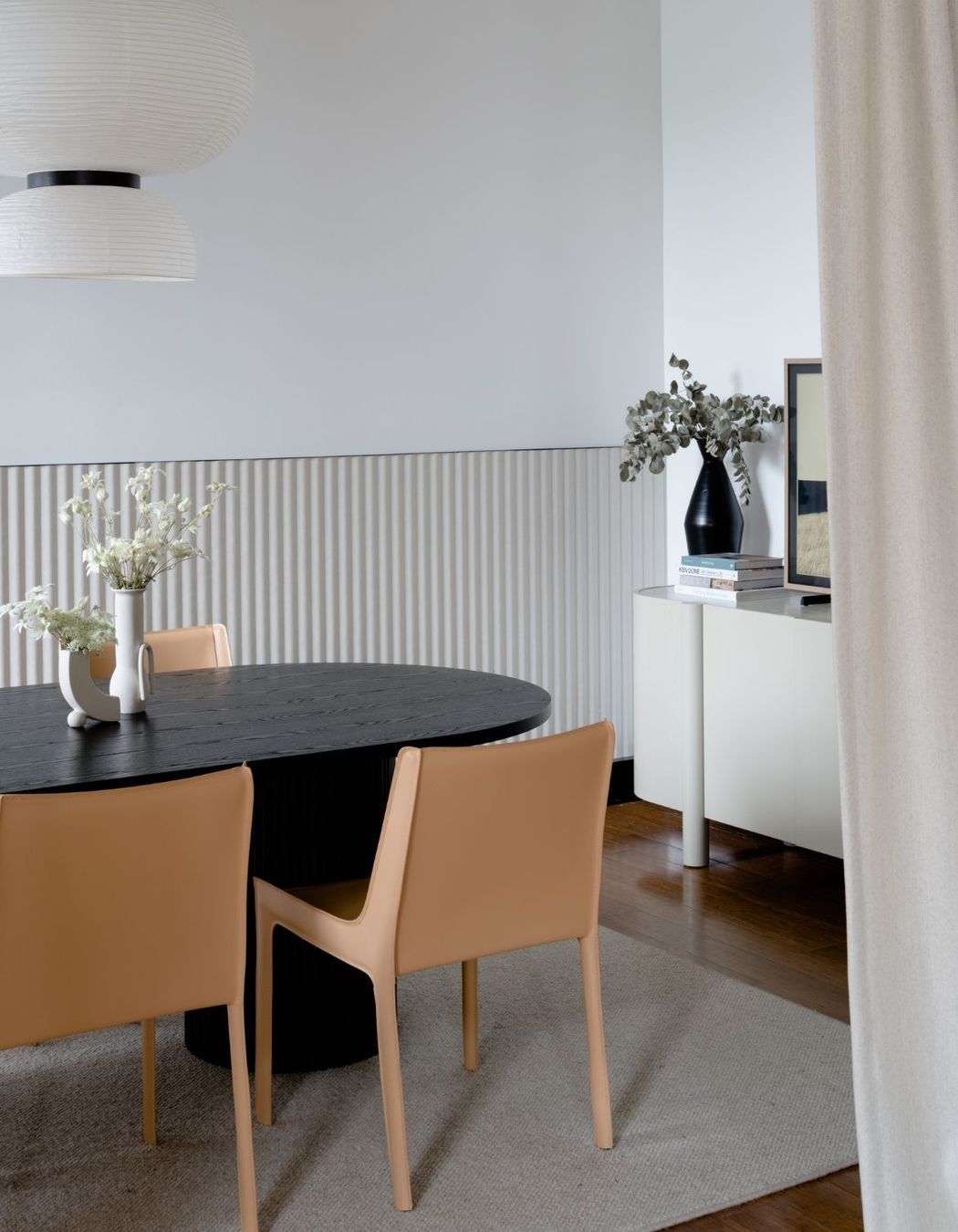 Carlo Dining Chairs, Benjamin Ripple Oval Dining Table and Artie Buffet