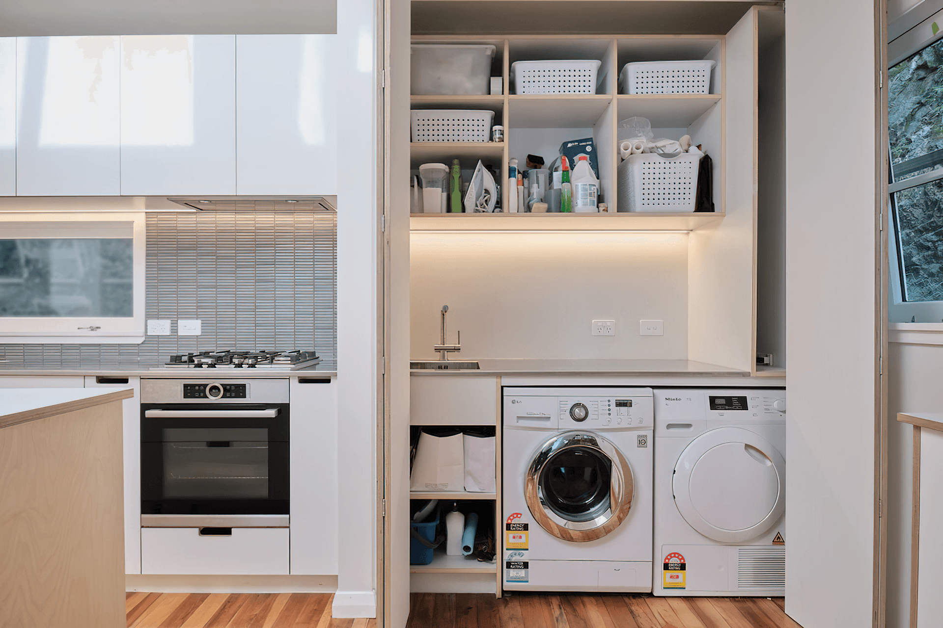 Full overlay kitchen &amp; laundry white + birch