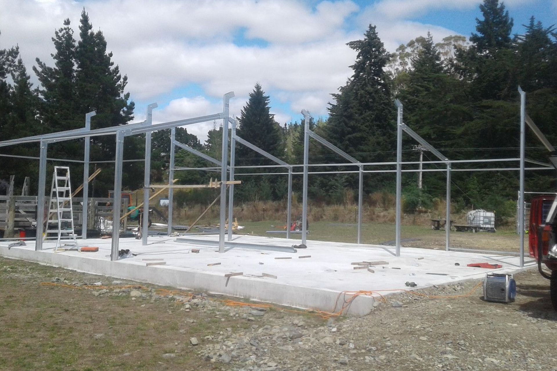 Foundation created, steel framing being erected...