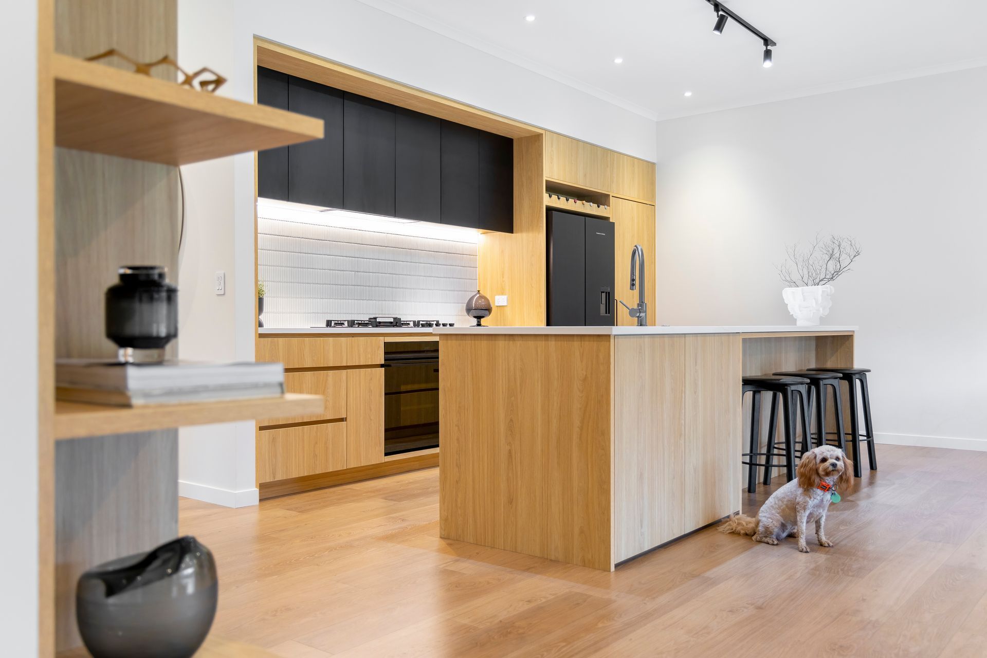 Oak + Black Melamine with Pocket Door