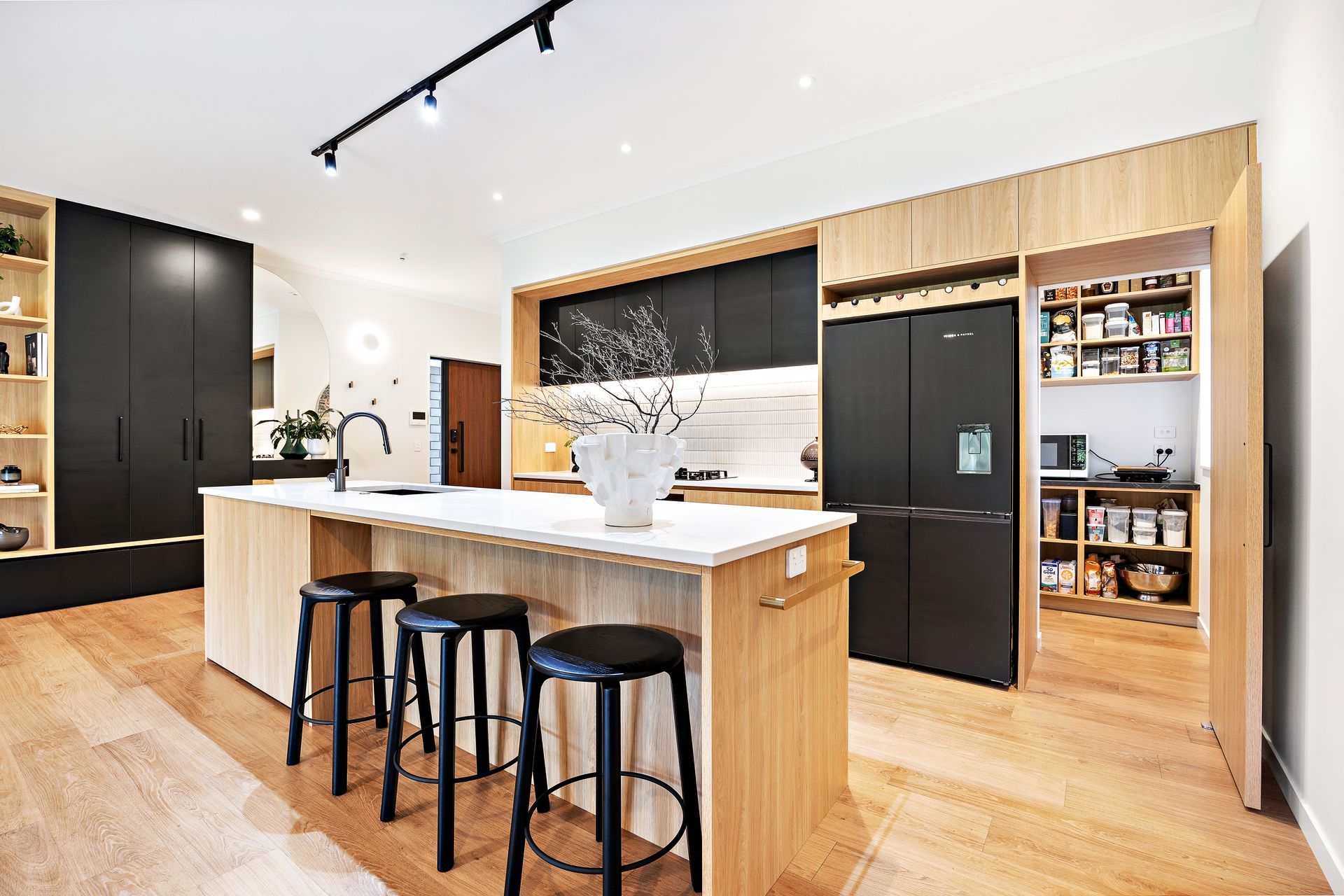 Oak + Black Melamine with Pocket Door