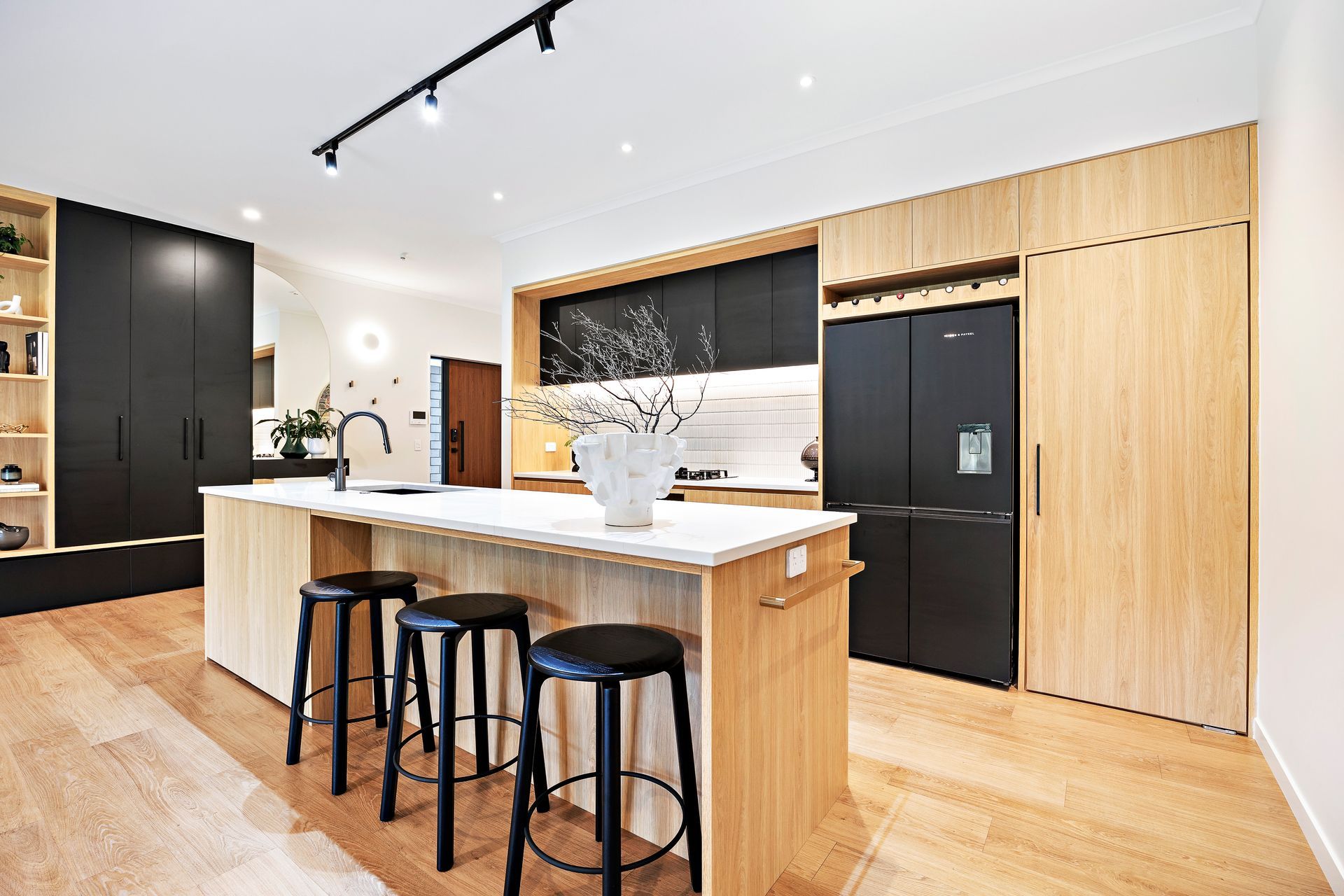 Oak + Black Melamine with Pocket Door