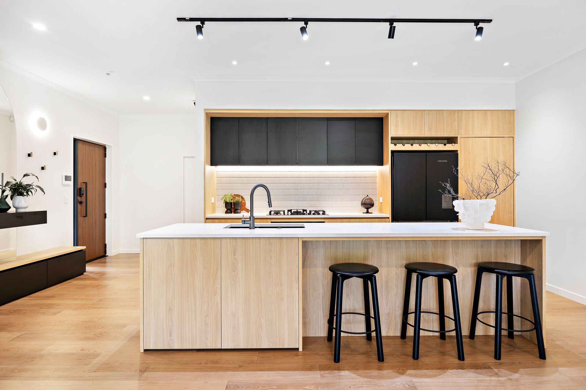 Oak + Black Melamine with Pocket Door