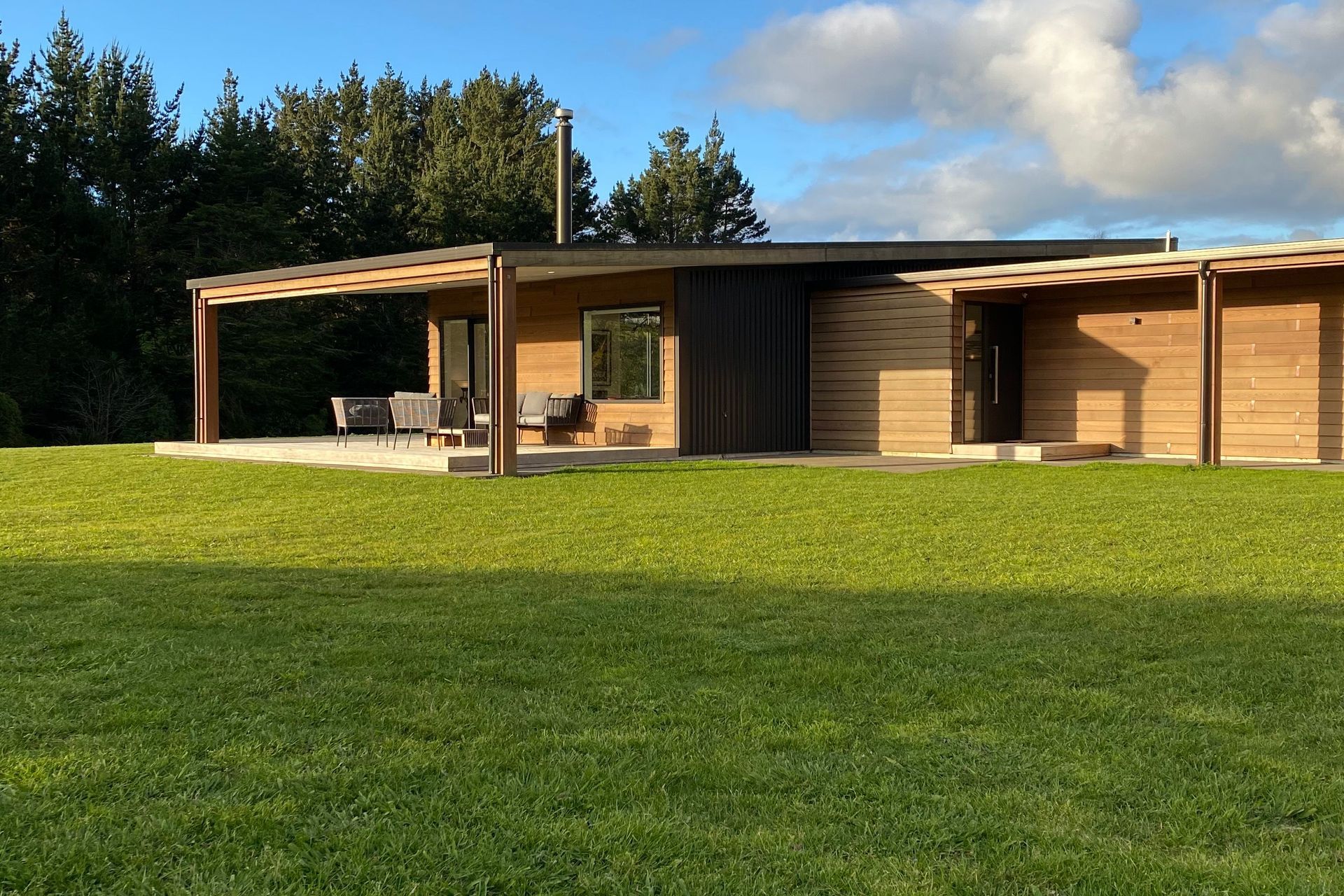 Multiple outdoor living options are designed to adapt to prevailing winds and seasonal sun movement.