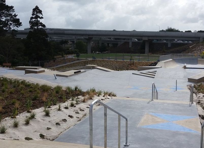 Red and blue concrete features at Auckland’s newest skate parks