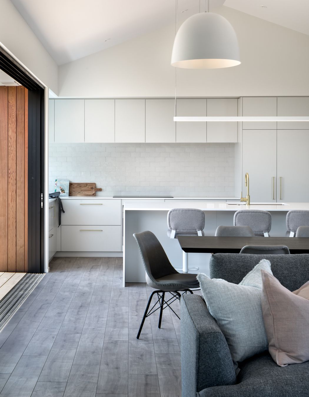 The chapel ceiling adds to the feeling of space in the open-plan kitchen/dining/living area.