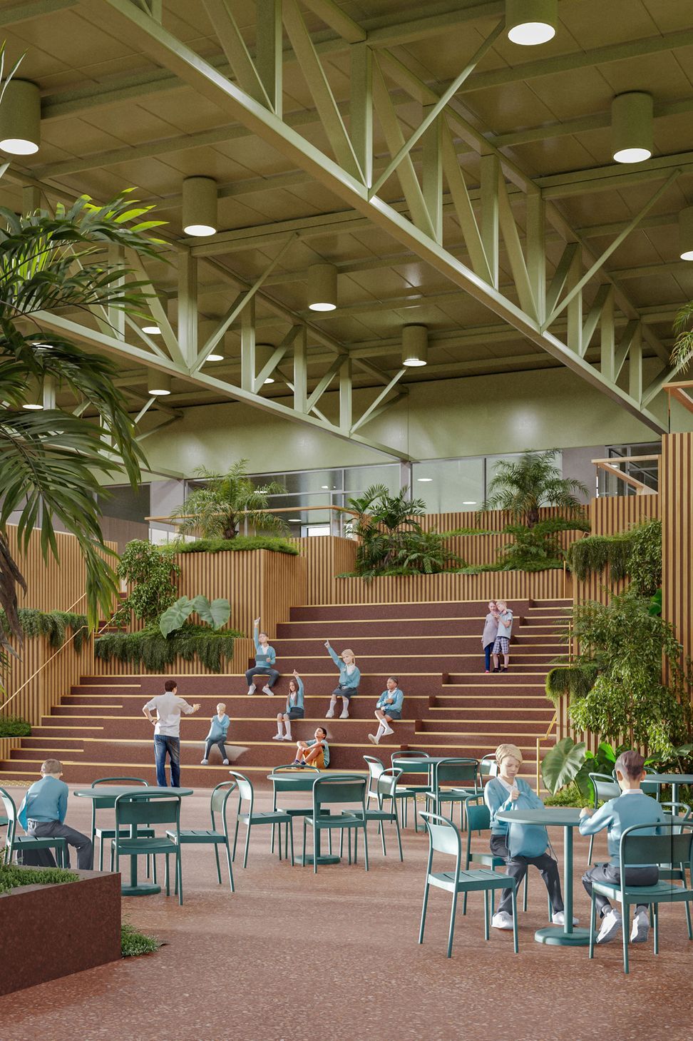 The 'mountain' comprises an amphitheatre flanked by a series of tiered spaces for small groups.