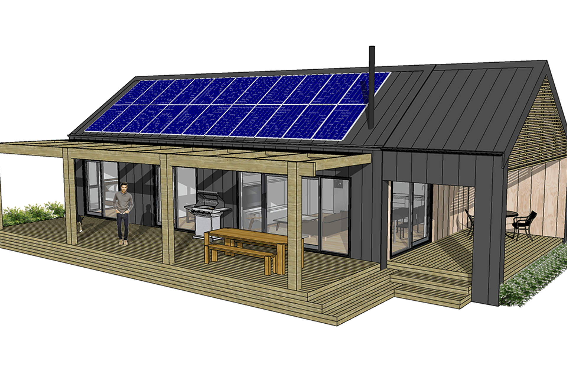 Extended West Roof and Deck with North Deck &amp; Pergola and Solar Power system