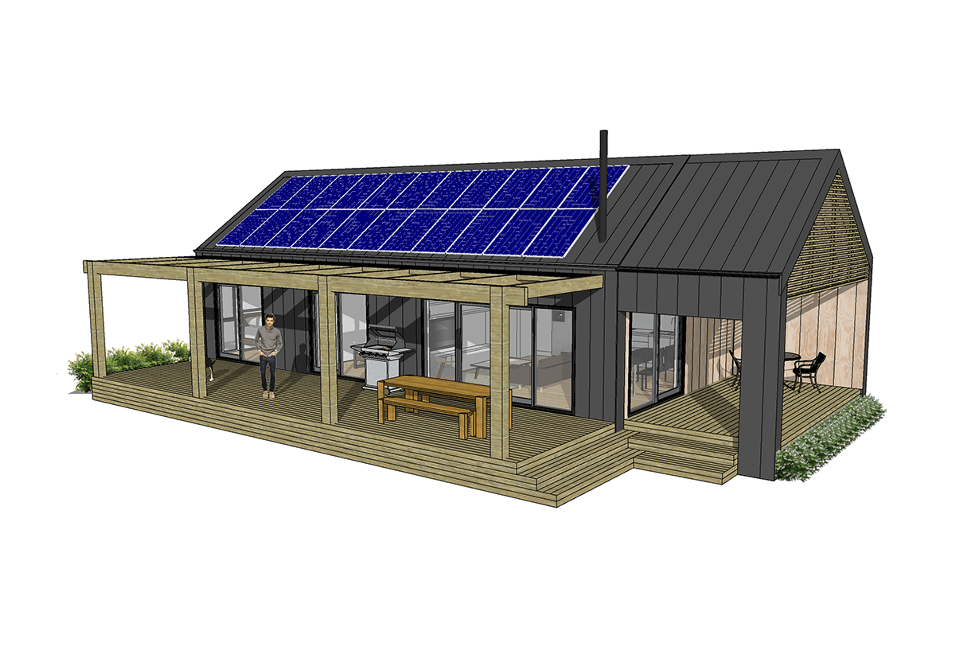 Extended West Roof and Deck with North Deck &amp; Pergola and Solar Power system