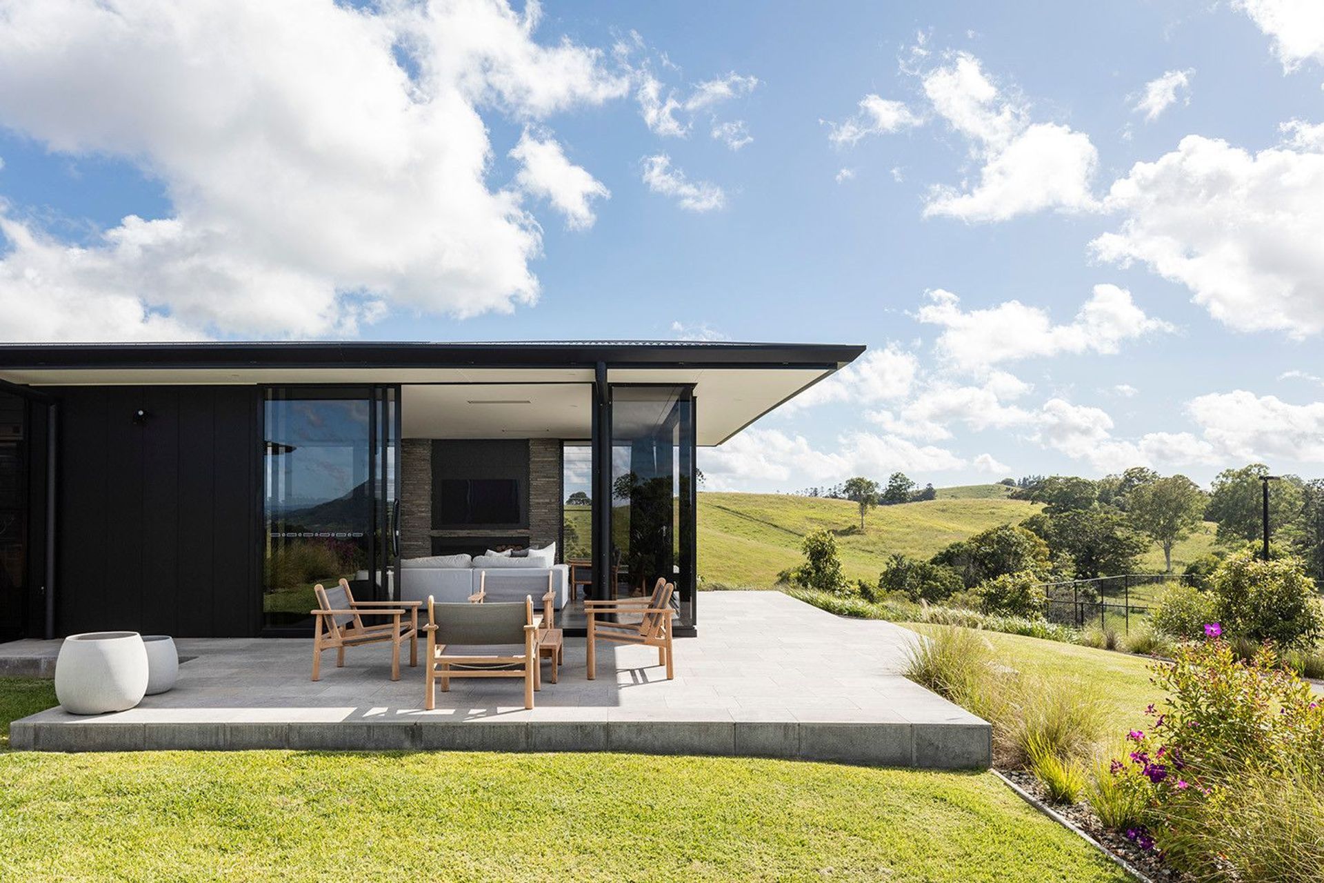 Clark Residence - Patio. Covered outdoor dining with hinterland views.