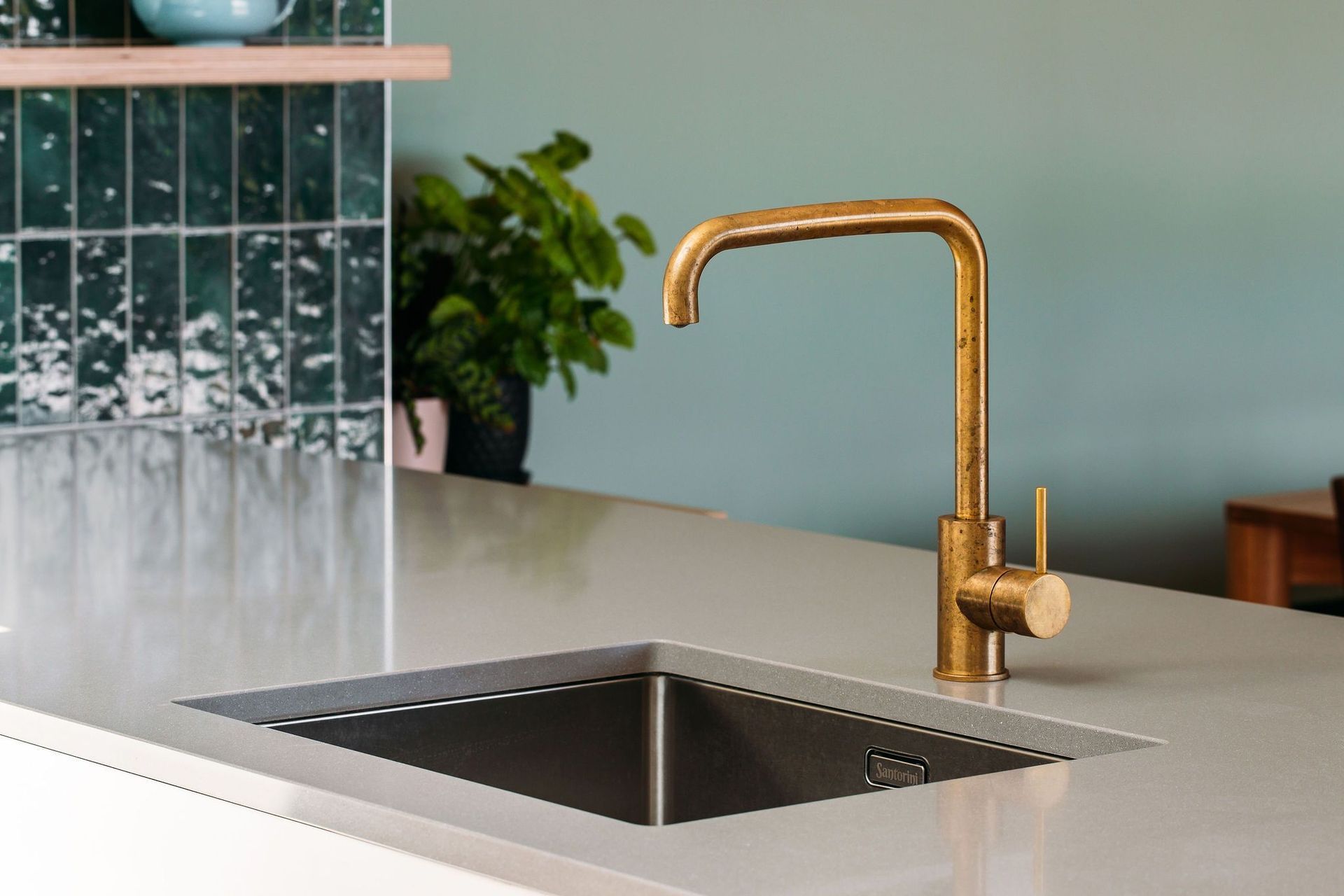 Gorgeous tarnished brass tapware and cabinetry handles - built for a lifetime.
