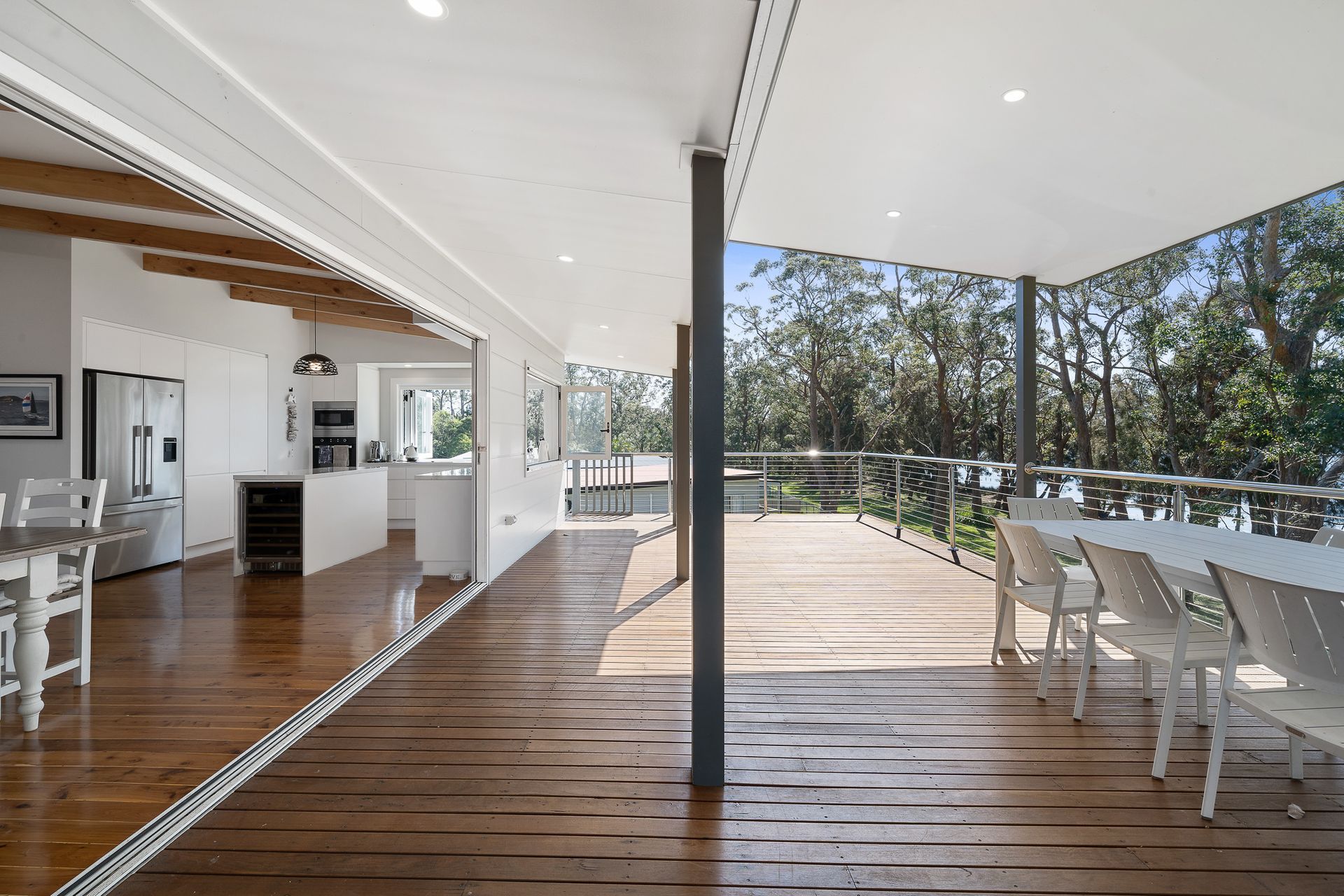 The large sliding doors blur the line between inside and outside.