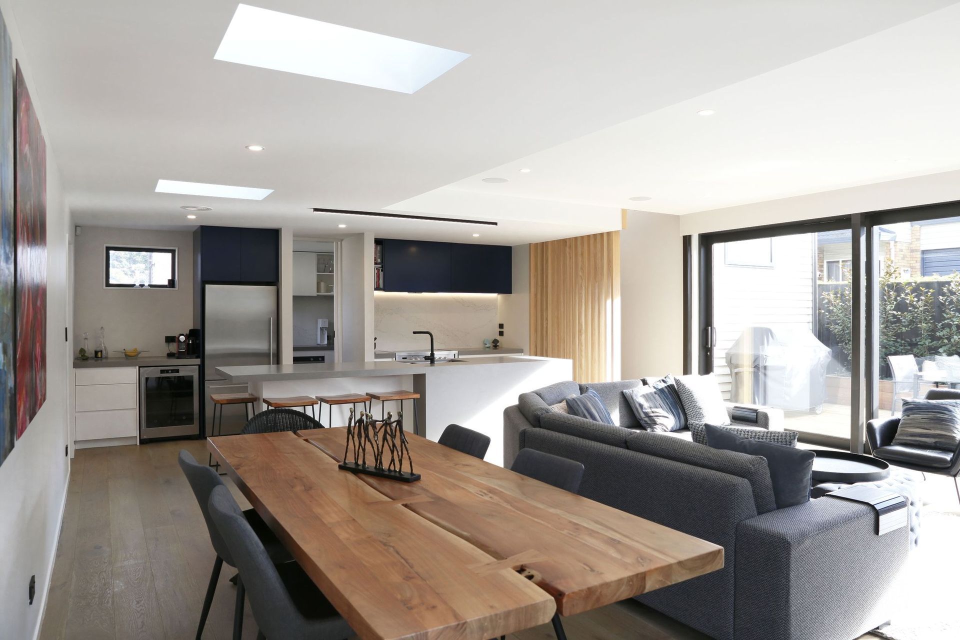 Open-plan kitchen, dining and living