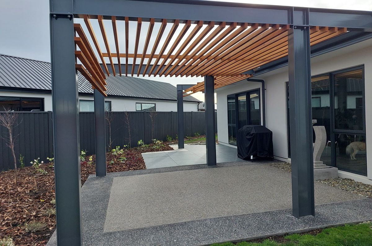 Pergola in urban setting balances light and shade