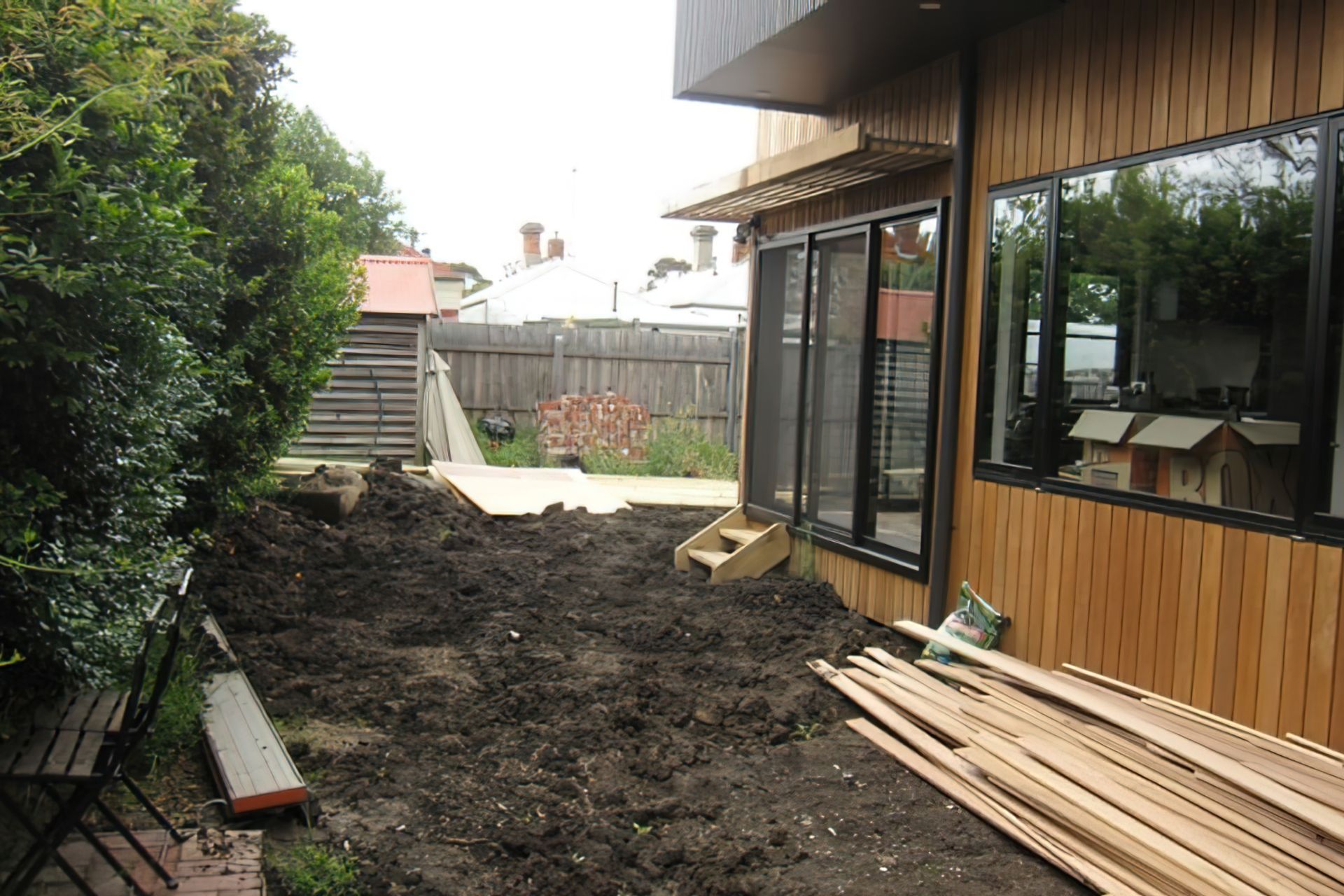 BEFORE the garden design. The backyard is a mess after renovations