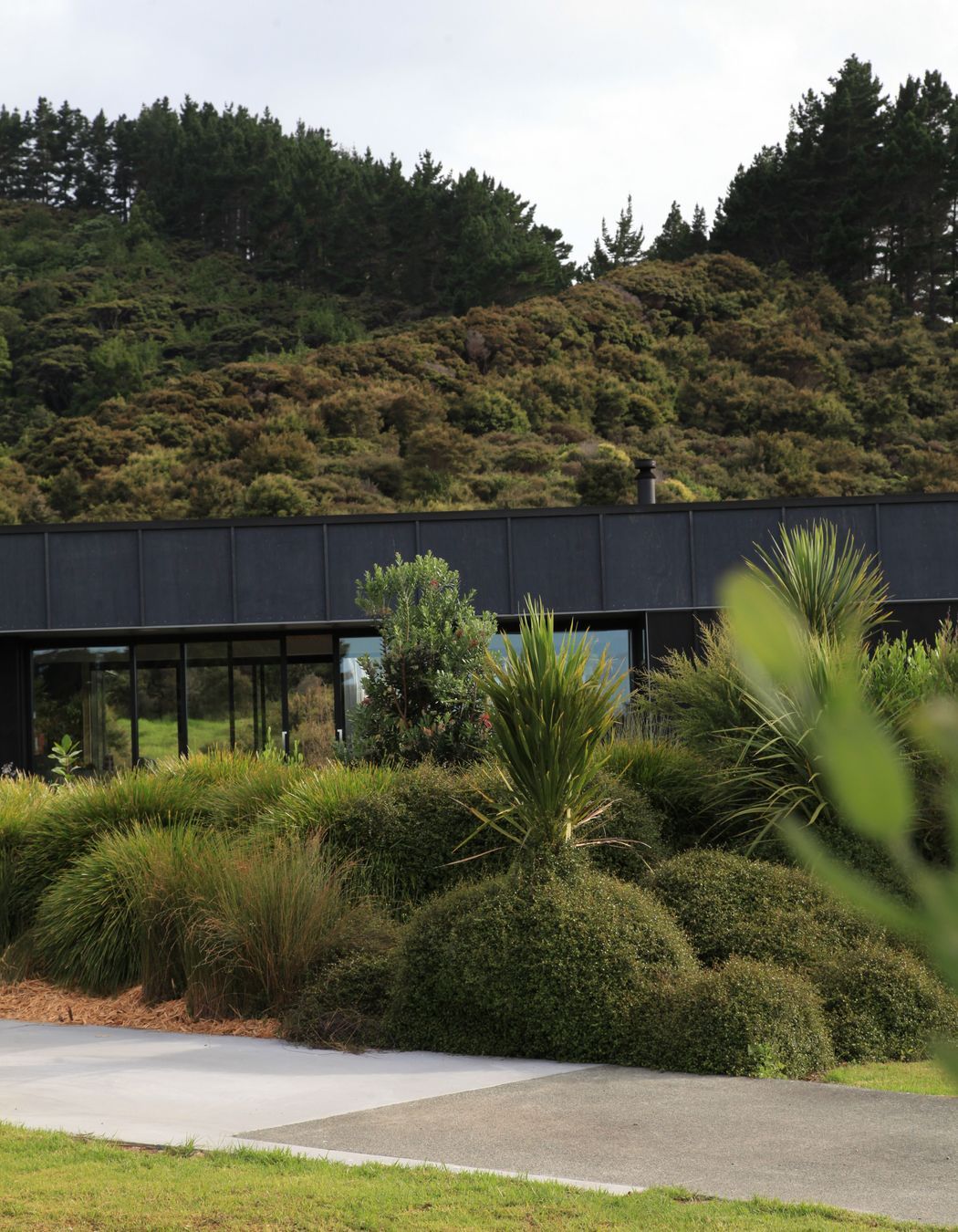 Claire’s Mangawhai home was designed by Gerrad Hall and the exterior is stained in Resene Woodsman Pitch Black. The dark colour allows the home to blend into the deep green landscape, without distracting the eye. Claire used a Resene CoolColour variant, which allows the dark colour to stay cooler even in summer.