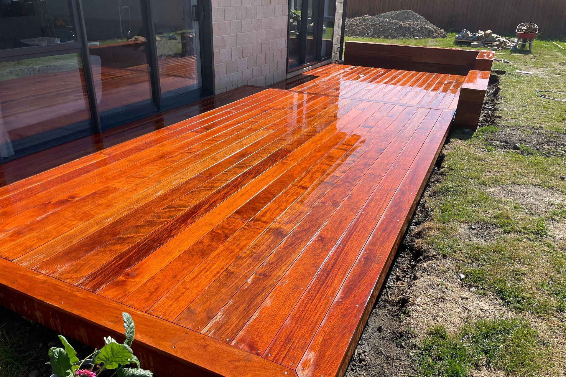 Completed kwila deck with step down and raised seating.