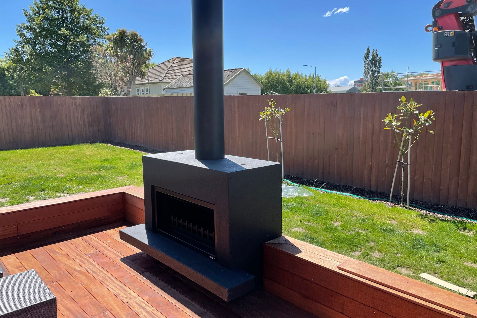 Fire box being unloaded into position.