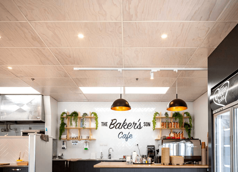 Hygienic ceiling tiles printed with a timber pattern