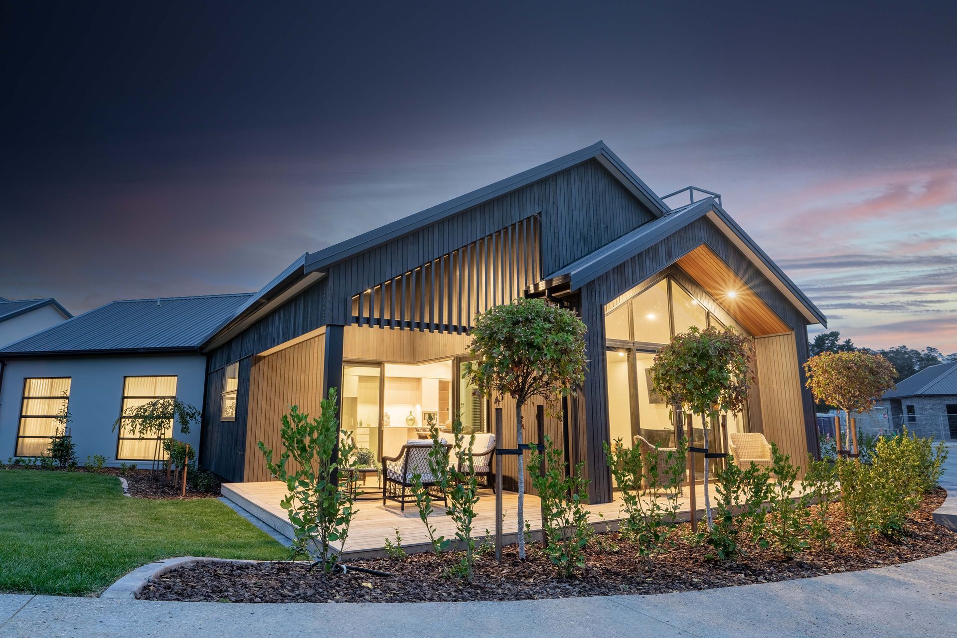 The homes are modern and architectural, perfect spaces for families to gather in the coastal community.