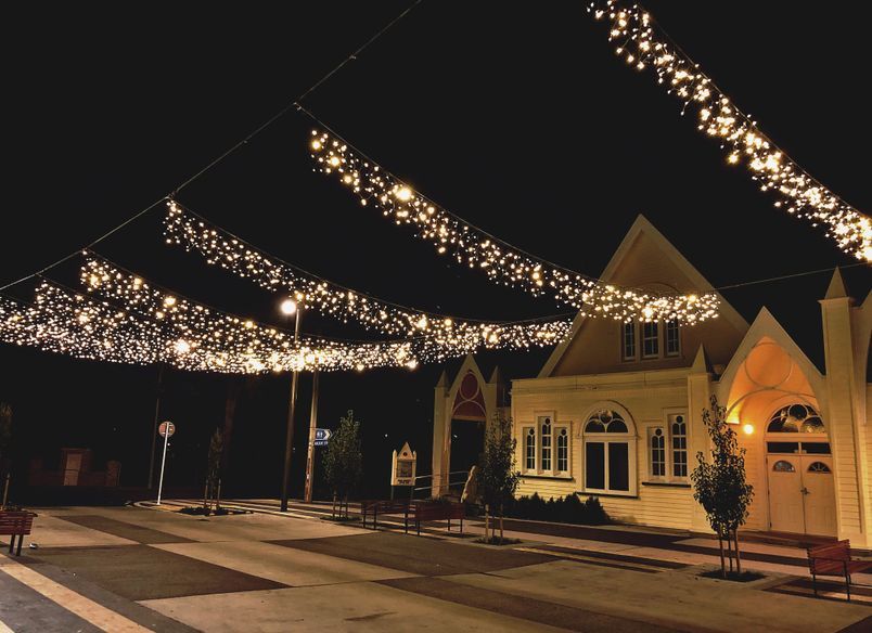 Paeroa streetscape wire catenary lighting
