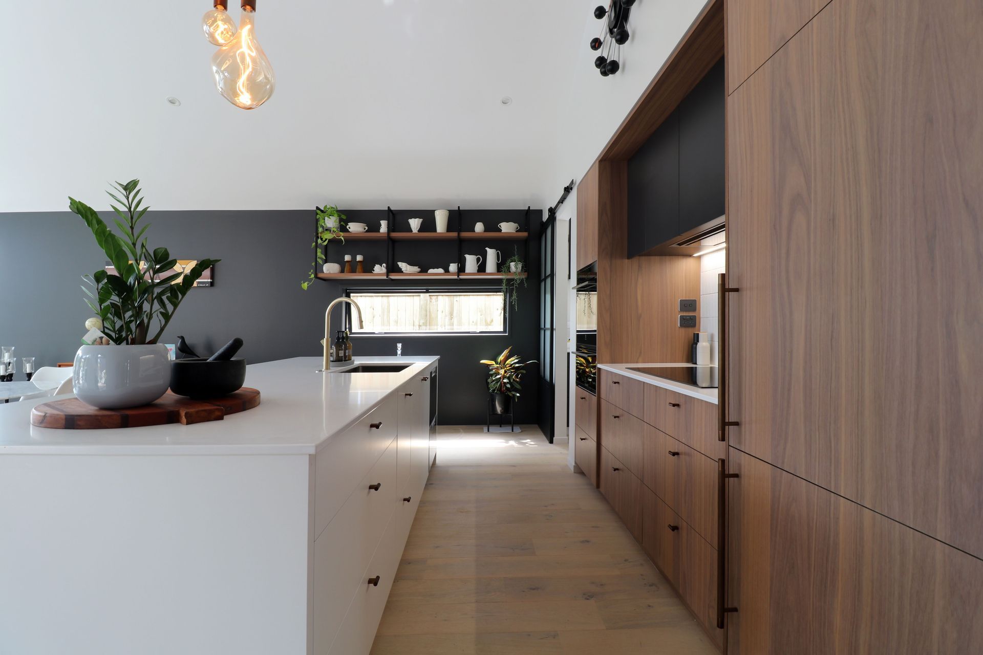 Walnut Veneer with Dark Cabinetry