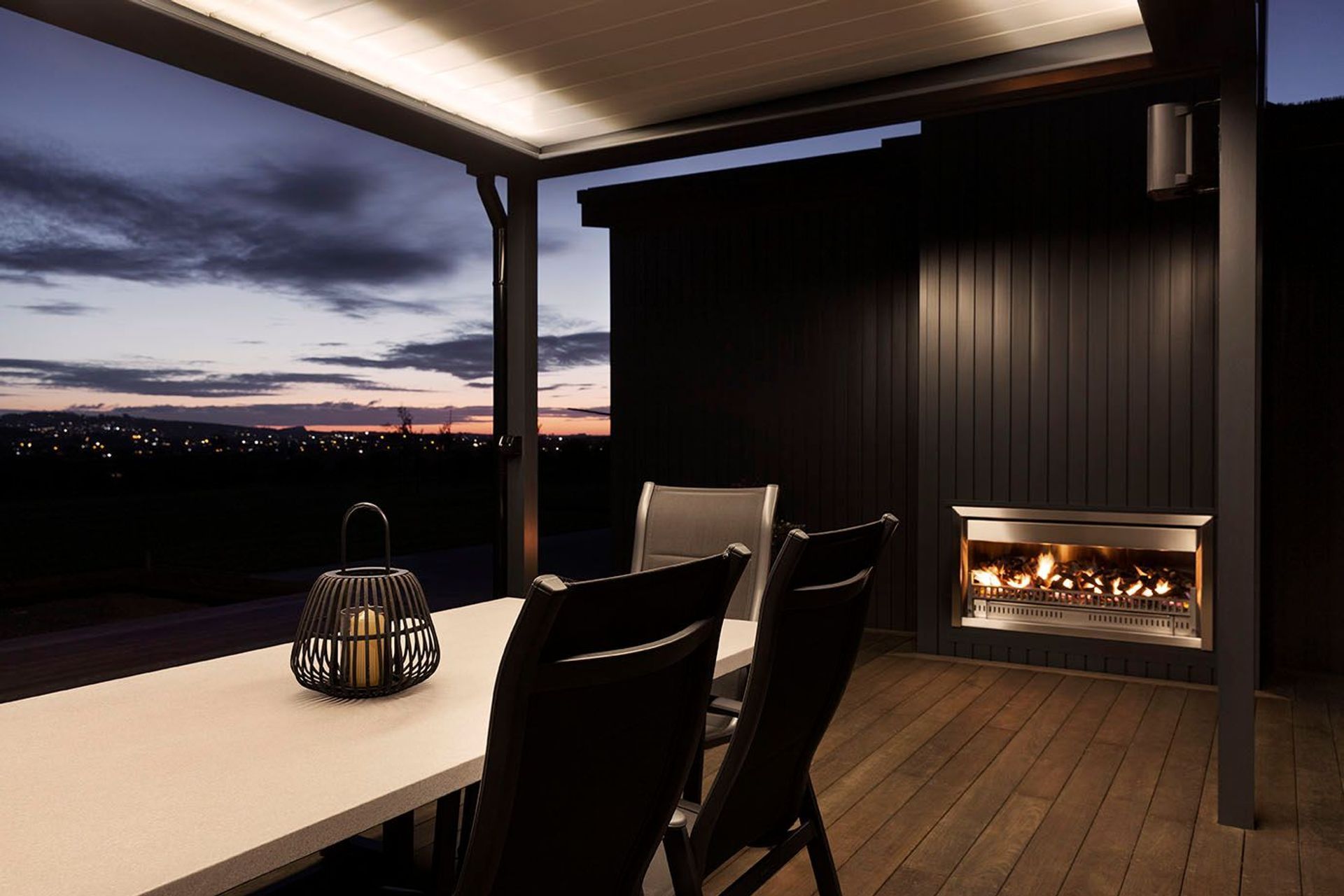 Fireside sunsets in the rear entertainment area