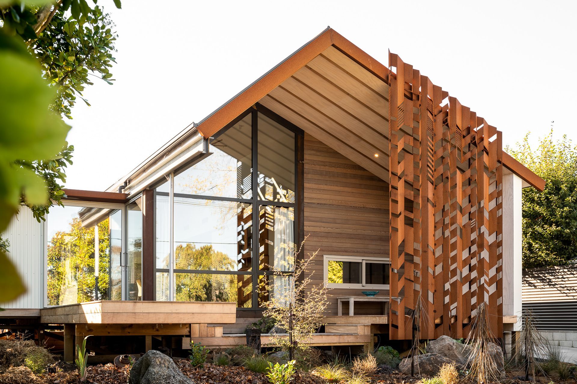 The deck allows views to the river, without compromising on privacy.