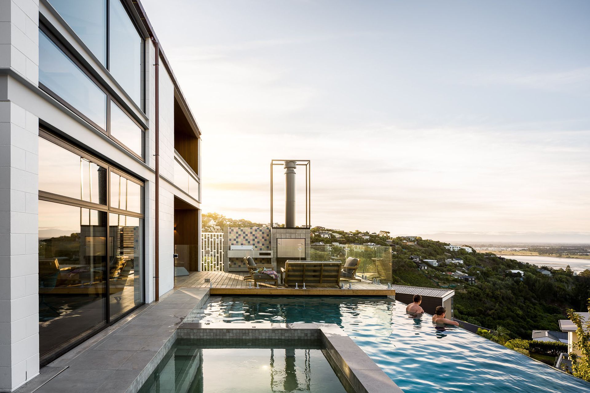 The architect says incorporating the swimming pool and entertaining terraces brought a whole new level of complexity to the design as they needed to be built up from the hill site.