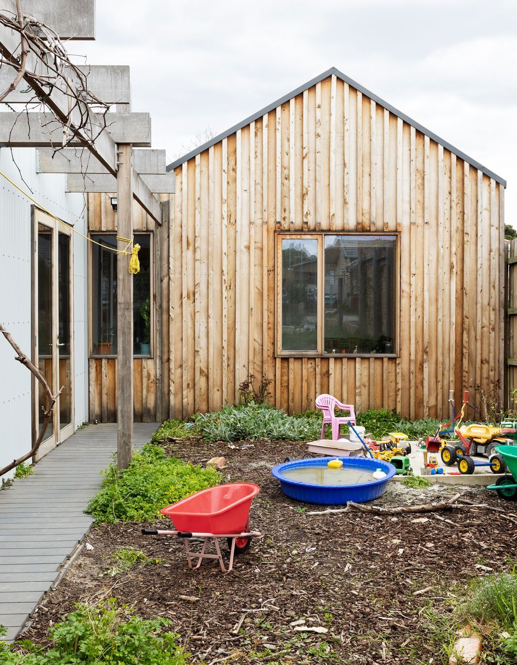 Timber board and batten external cladding from old windbreak trees
