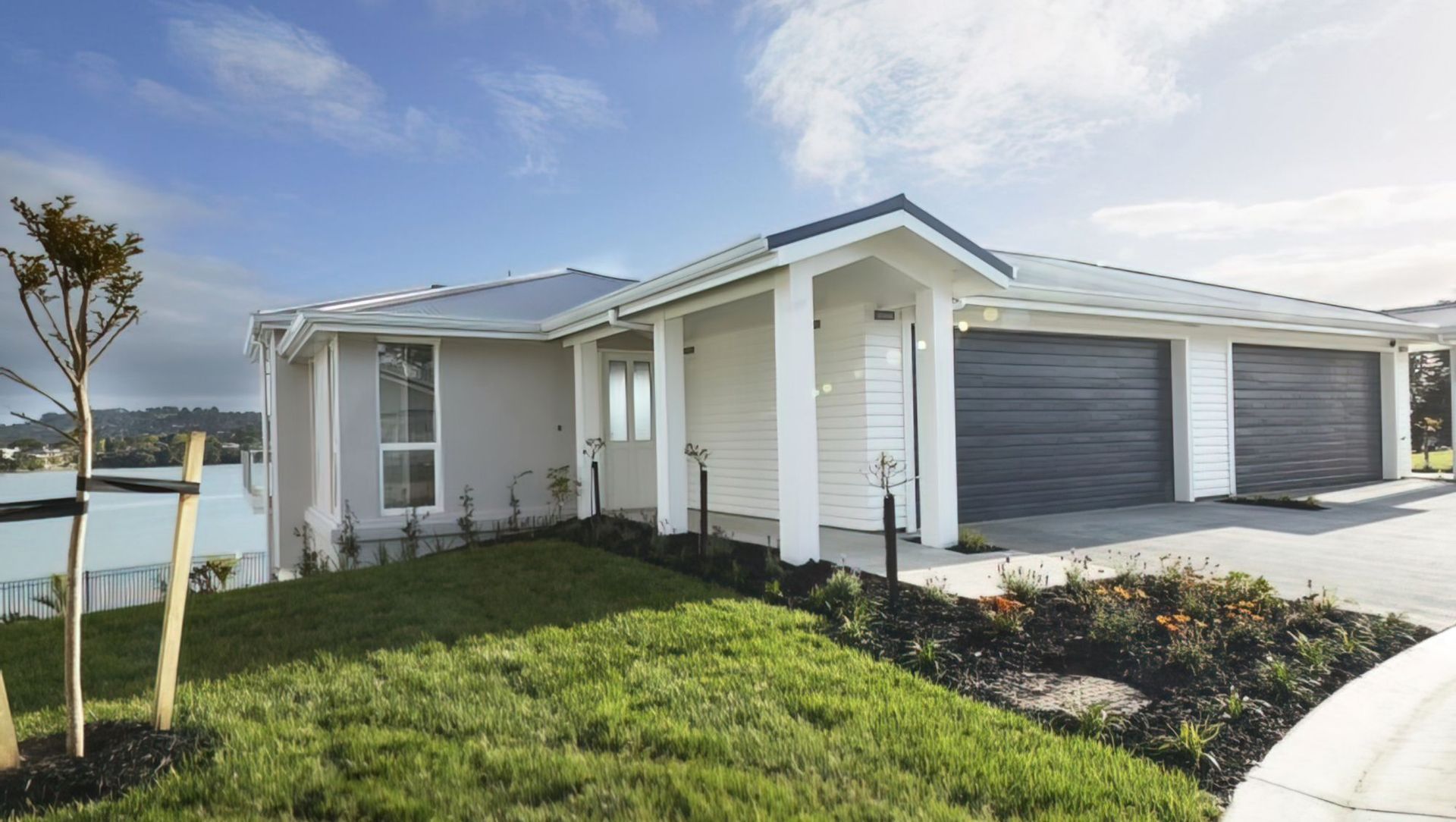 Multi level waterfront duplex banner