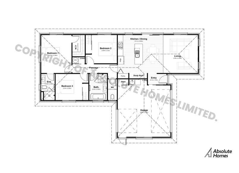 Cove Plan - Absolute Homes - 3-bed Floor Plan