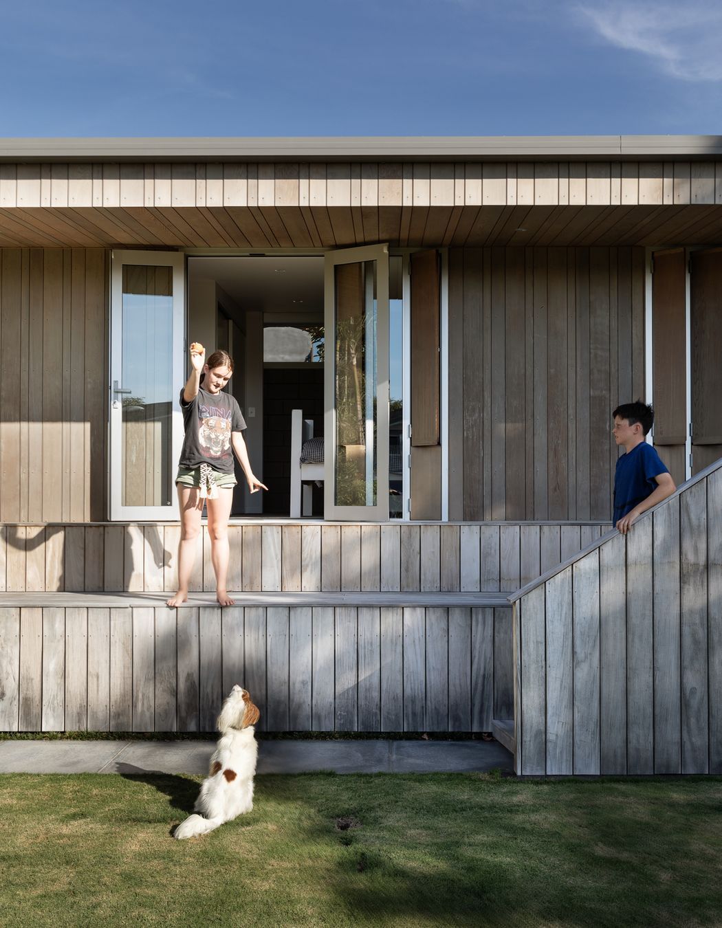 The rear yard is completely contained and private.